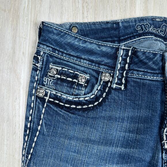Miss Me Medium Wash Bootcut Jeans Western Cowgirl Stitch Flap Pockets Denim 27 - Picture 4 of 16